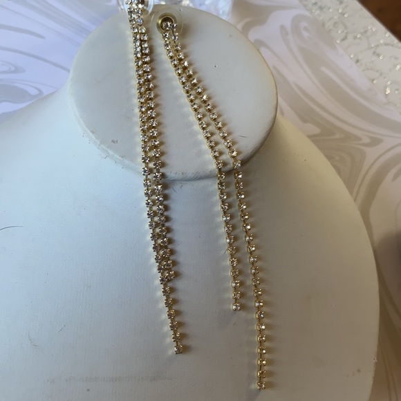 Shoulder Duster Gold Rhinestone 2 Strand Earring- Pierced/New-SALE - Picture 2 of 15